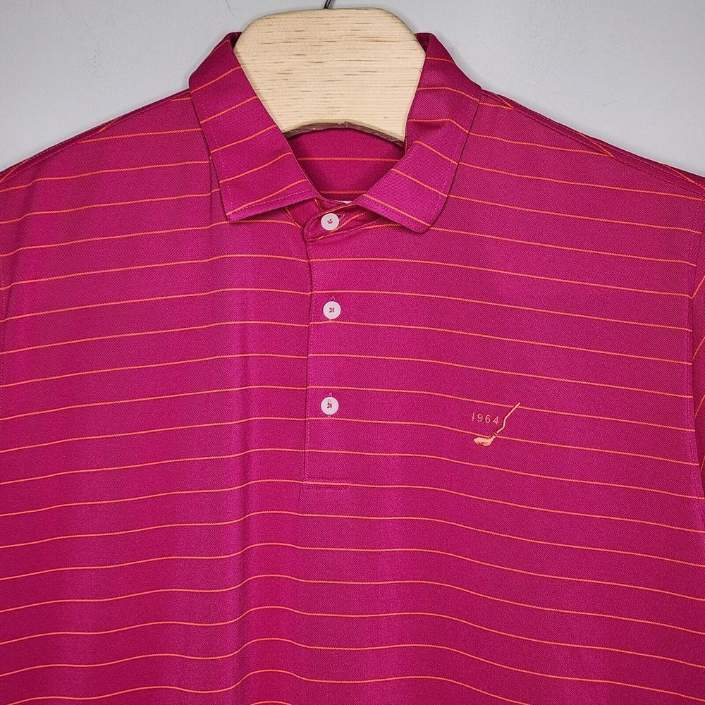 Fennec Golf Polo Men's L Large Pink Striped Performance Button Shirt - Picture 1 of 9